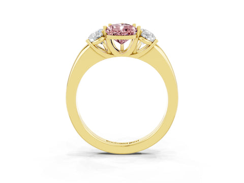 Yellow gold Pear Cut Morganite Three-Stone Ring with Four-Prong Setting and Classic Band_3