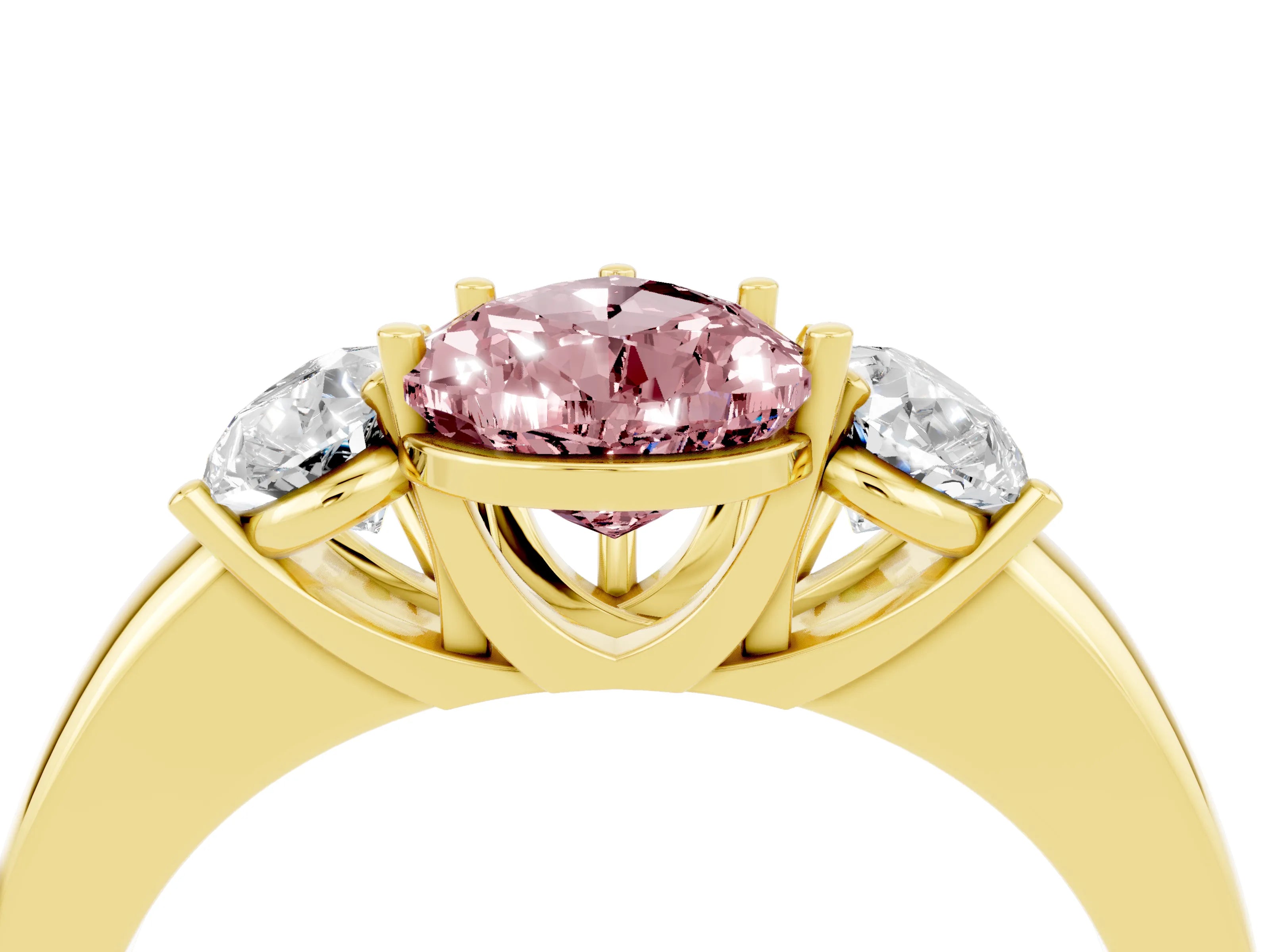Yellow gold Pear Cut Morganite Three-Stone Ring with Four-Prong Setting and Classic Band_4