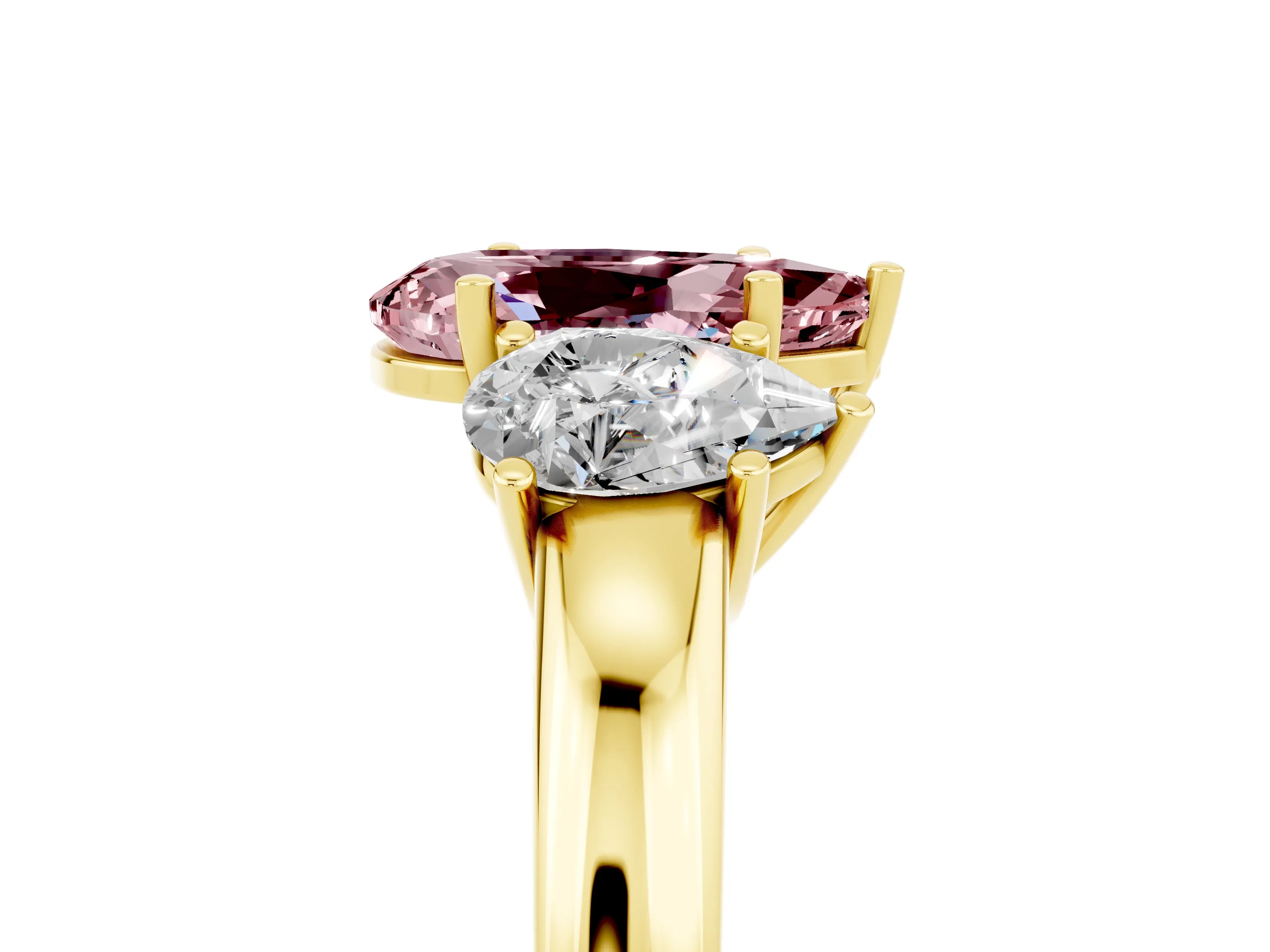 Yellow gold Pear Cut Morganite Three-Stone Ring with Four-Prong Setting and Classic Band_5