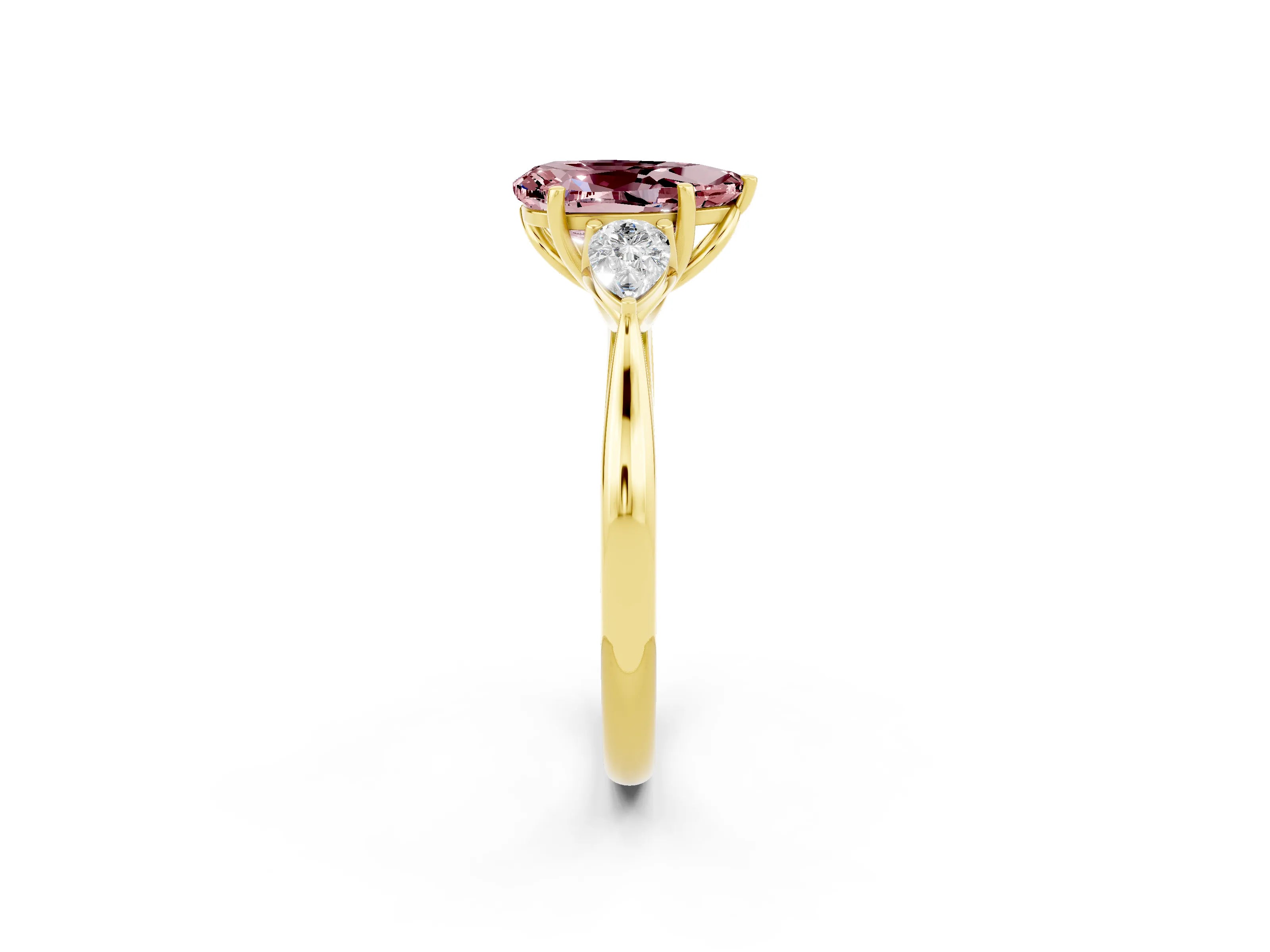 Yellow gold Pear Cut Morganite Three-Stone Ring with Pear Side Stones and Four-Prong Setting_14