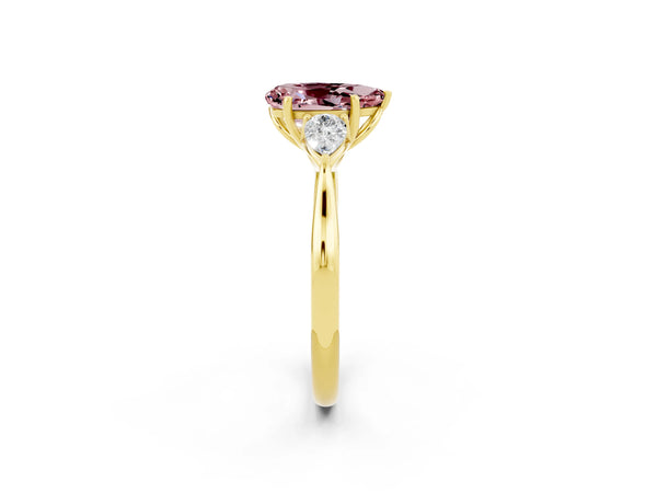Yellow gold Pear Cut Morganite Three-Stone Ring with Pear  Side Stones and Prong Setting