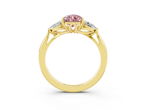 Yellow gold Pear Cut Morganite Three-Stone Ring with Pear Side Stones and Four-Prong Setting_15