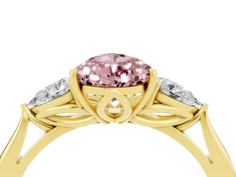 Yellow gold Pear Cut Morganite Three-Stone Ring with Pear Side Stones and Four-Prong Setting_16