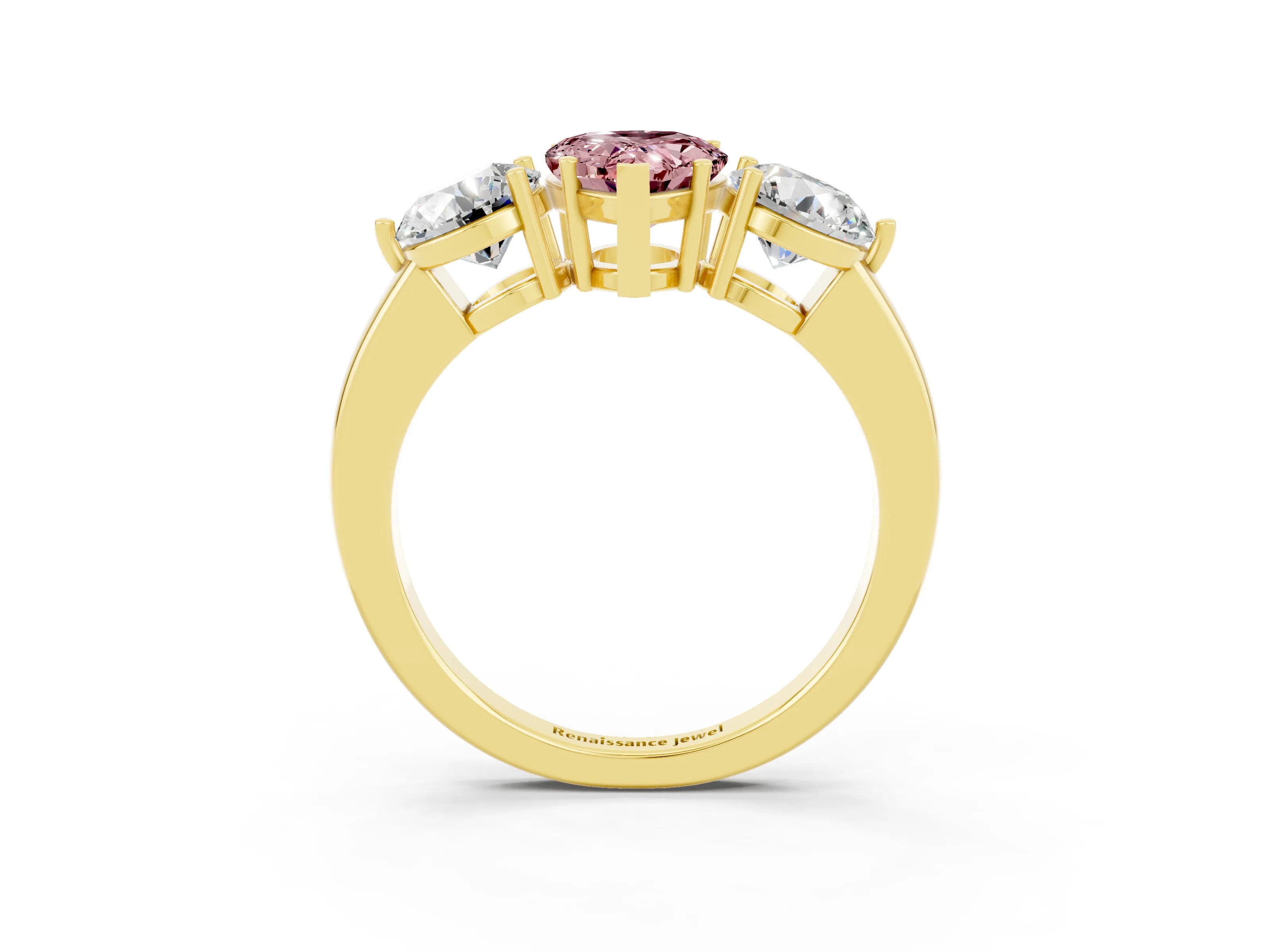 Yellow gold Pear Cut Morganite Three-Stone Ring with Prong Setting and Classic Band_3