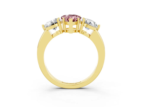 Yellow gold Pear Cut Morganite Three-Stone Ring with Prong Setting and Classic Band_3
