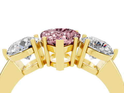 Yellow gold Pear Cut Morganite Three-Stone Ring with Prong Setting and Classic Band_4