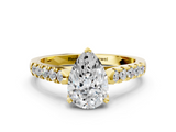Yellow gold Pear Cut Pavé Band Solitaire Ring with Four-Prong Setting_142