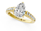 Yellow gold Pear Cut Pavé Band Solitaire Ring with Four-Prong Setting_143