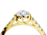 Yellow gold Pear Cut Pavé Band Solitaire Ring with Four-Prong Setting_146