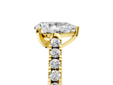 Yellow gold Pear Cut Pavé Band Solitaire Ring with Four-Prong Setting_147