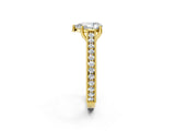 Yellow gold Pear Cut Pave Band Milgrain Solitaire Ring_30