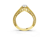 Yellow gold Pear Cut Pave Band Milgrain Solitaire Ring_31