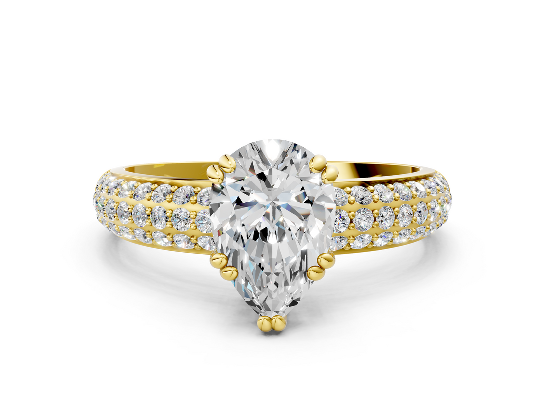 Yellow gold Pear Cut Pave Diamond Engagement Ring with Channel Set Band and Four-Prong Setting_20