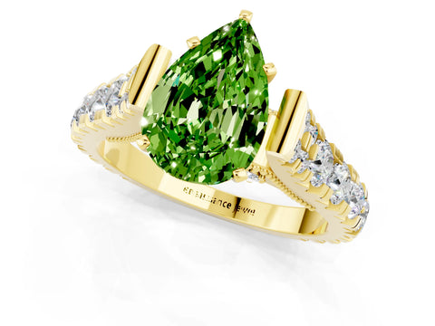 Yellow gold Pear Cut Peridot Classic Solitaire Ring with Pavé Band and Four-Prong Setting_1