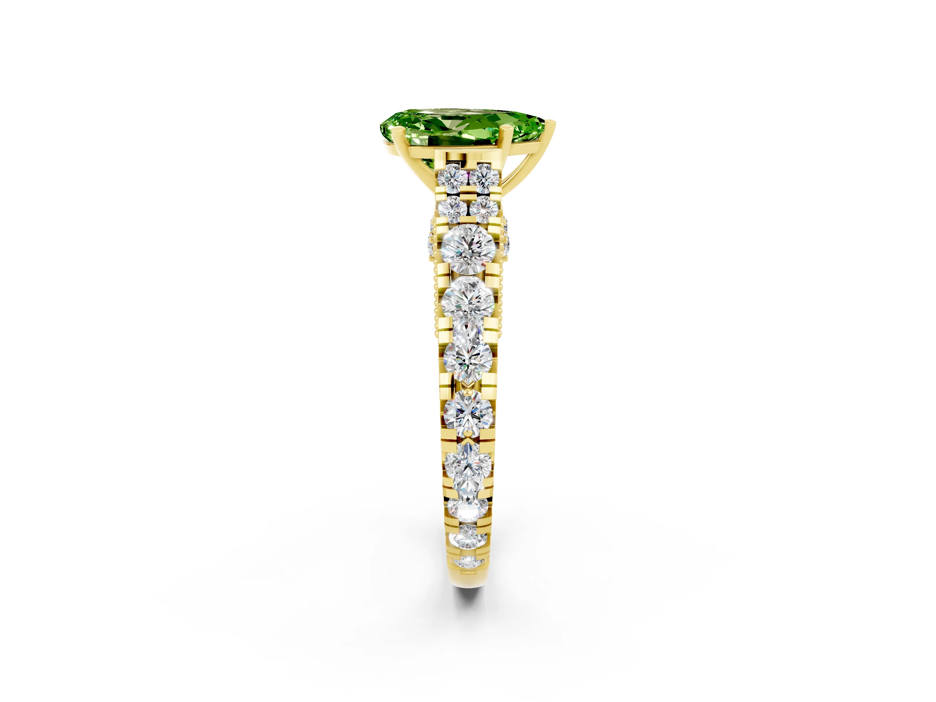 Yellow gold Pear Cut Peridot Classic Solitaire Ring with Pavé Band and Four-Prong Setting_2