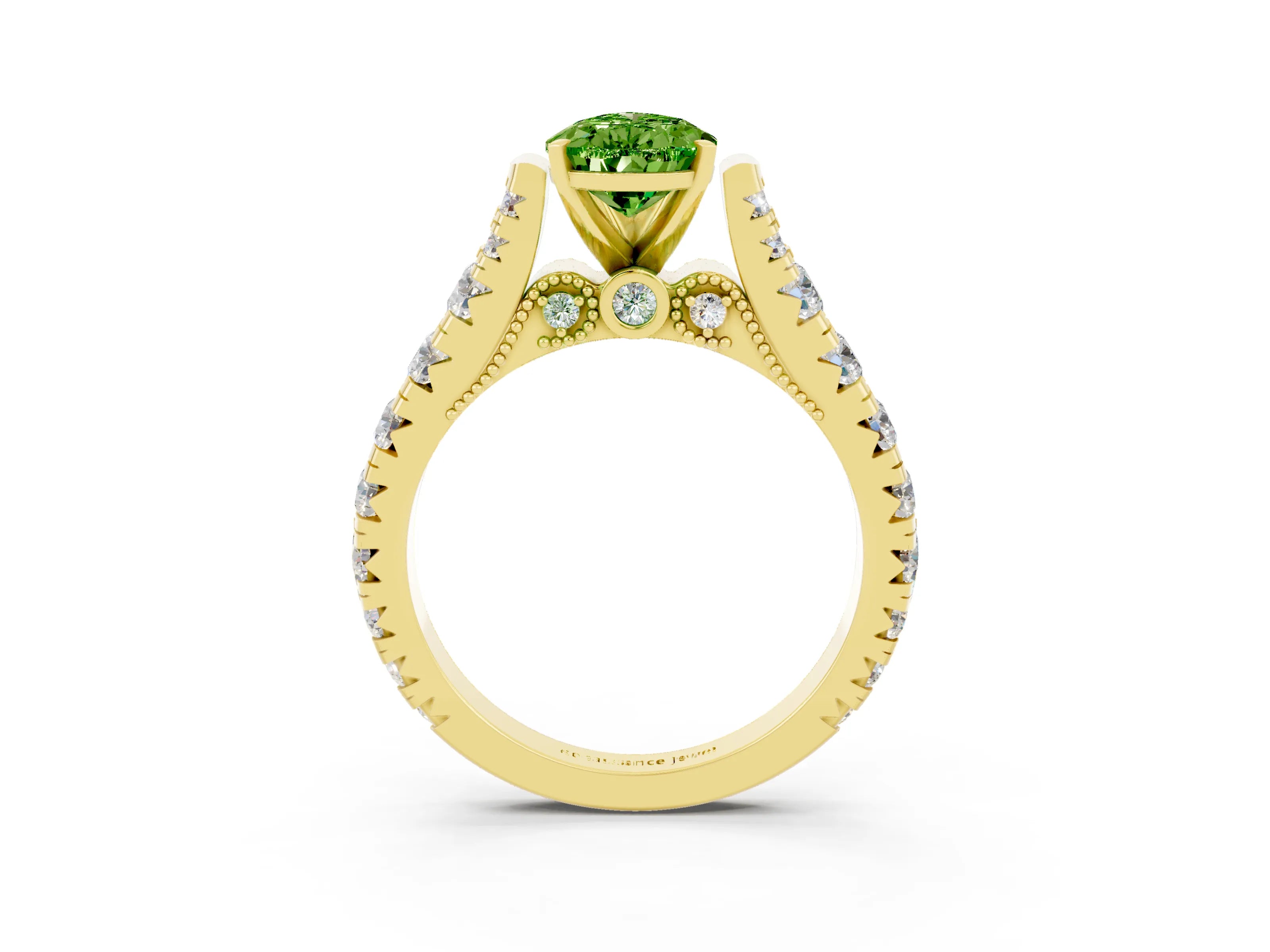 Yellow gold Pear Cut Peridot Classic Solitaire Ring with Pavé Band and Four-Prong Setting_3