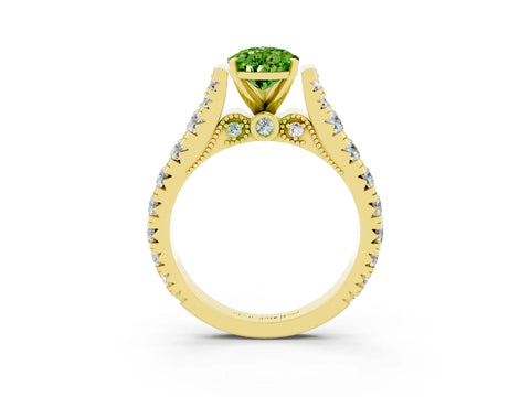 Yellow gold Pear Cut Peridot Classic Solitaire Ring with Pavé Band and Four-Prong Setting_3
