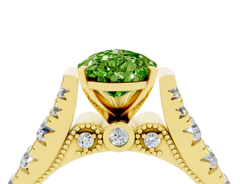Yellow gold Pear Cut Peridot Classic Solitaire Ring with Pavé Band and Four-Prong Setting_4