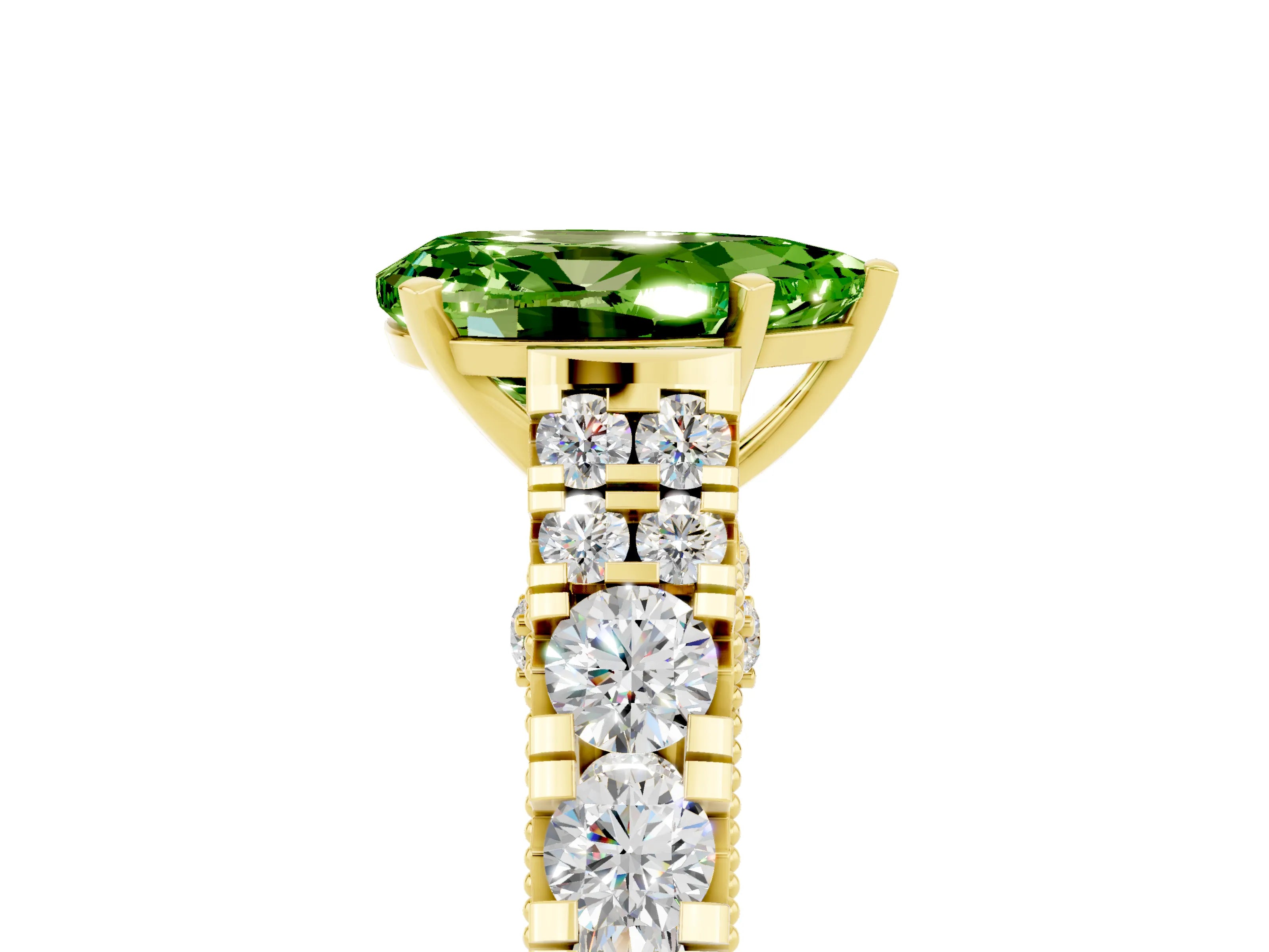 Yellow gold Pear Cut Peridot Classic Solitaire Ring with Pavé Band and Four-Prong Setting_5
