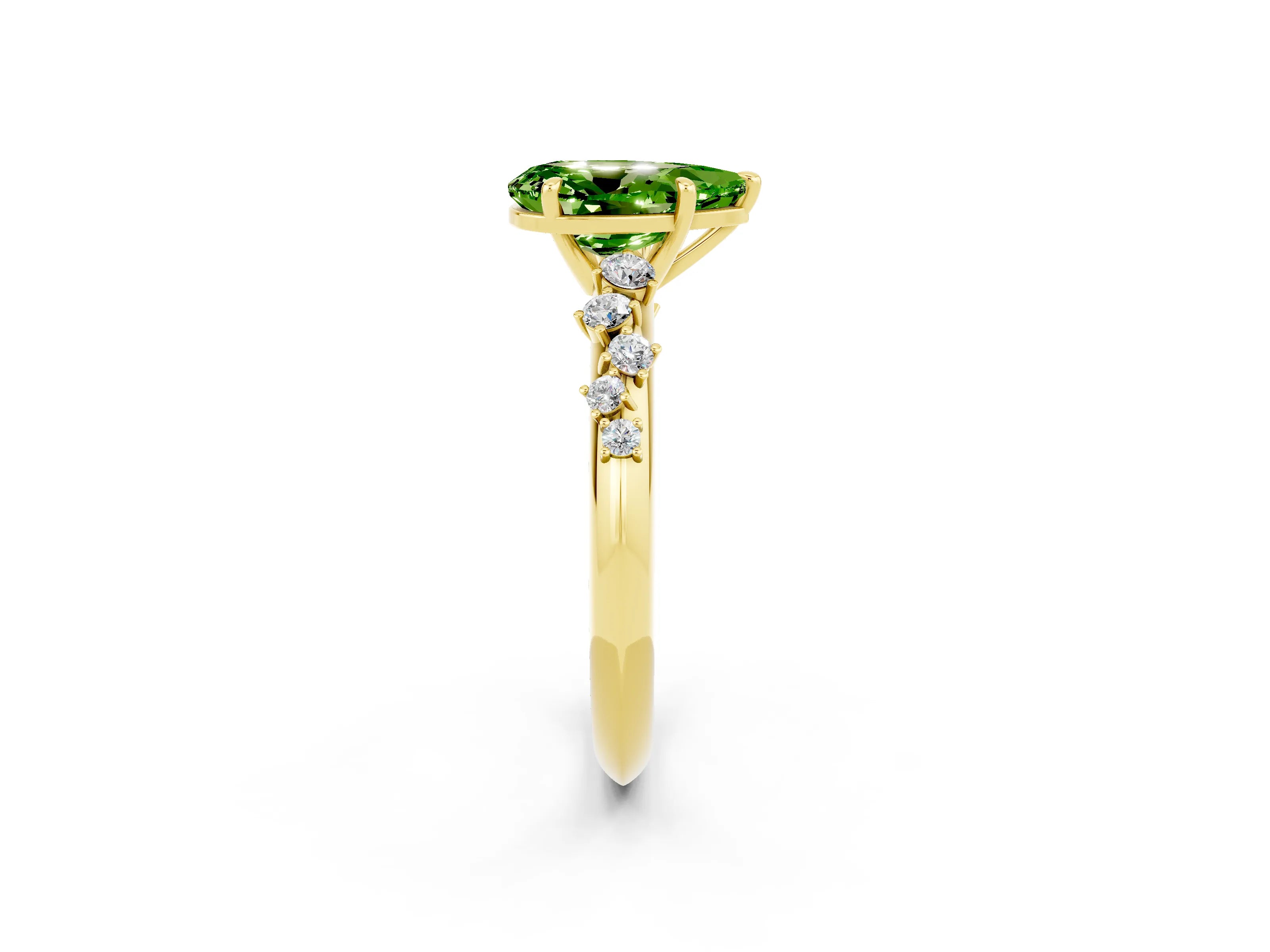 Yellow gold Pear Cut Peridot Cluster Side Stone Solitaire Ring with Prong Setting_26