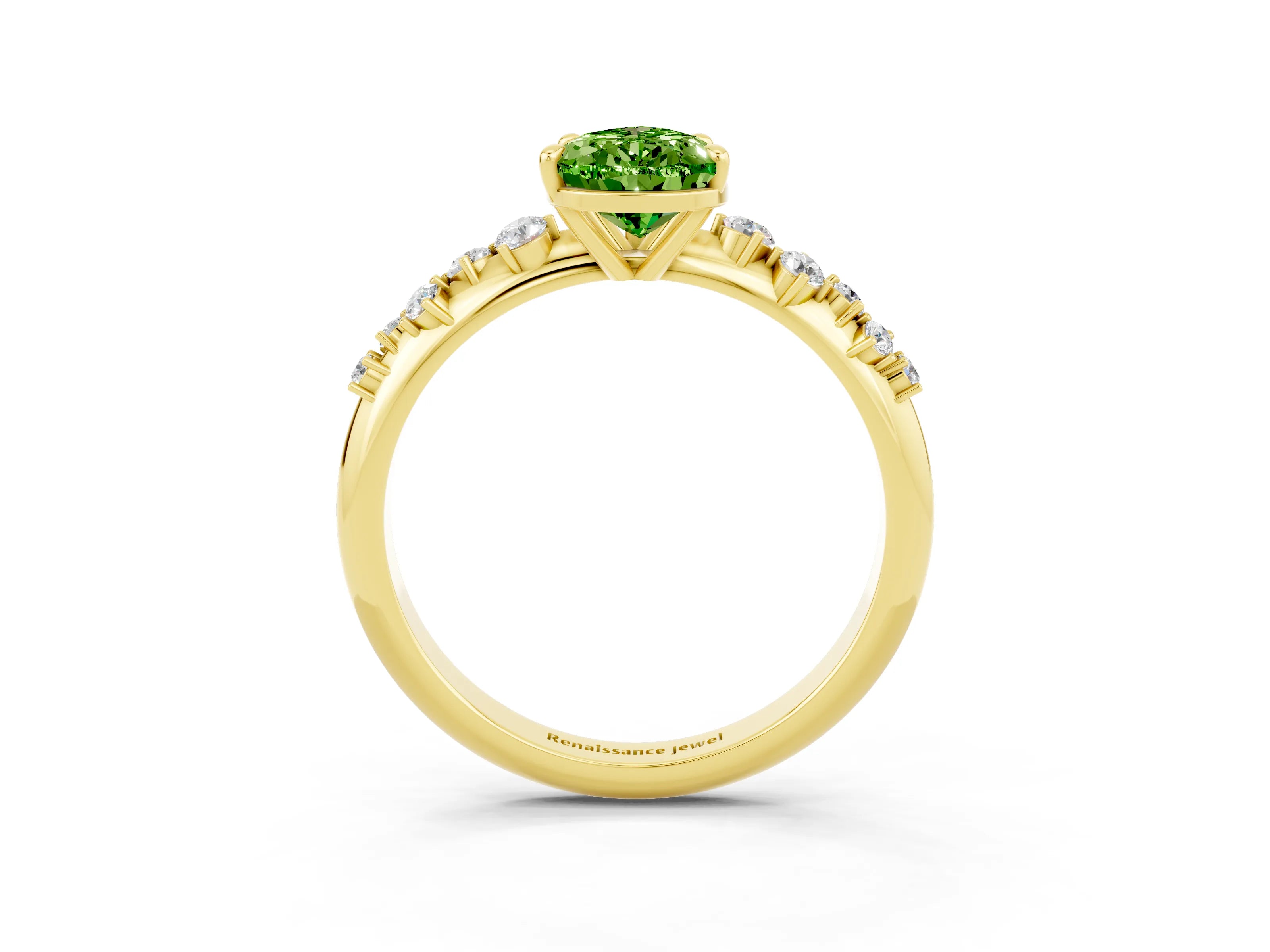Yellow gold Pear Cut Peridot Cluster Side Stone Solitaire Ring with Prong Setting_27
