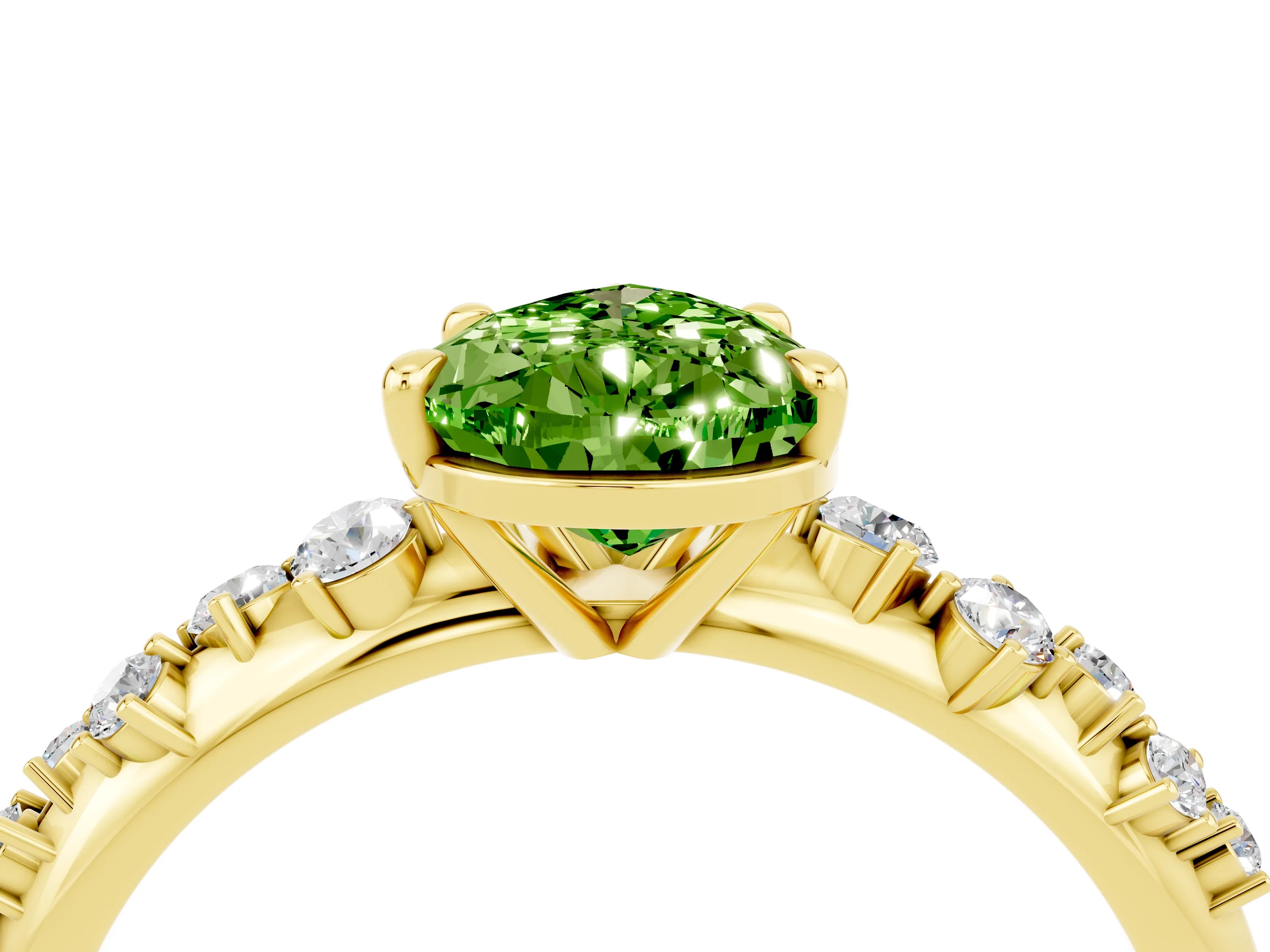 Yellow gold Pear Cut Peridot Cluster Side Stone Solitaire Ring with Prong Setting_28