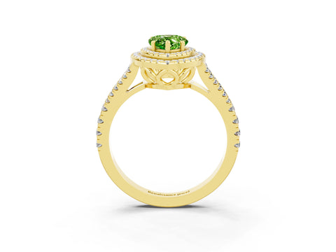 Yellow gold Pear Cut Peridot Double Halo Ring with Pavé Band and Prong Setting_15