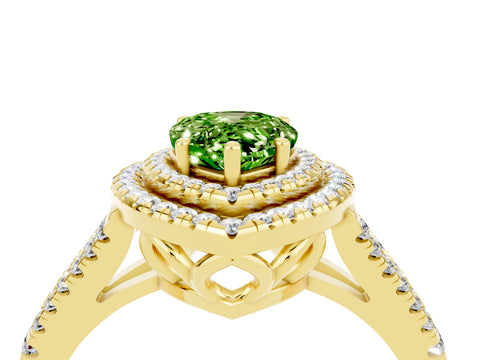 Yellow gold Pear Cut Peridot Double Halo Ring with Pavé Band and Prong Setting_16