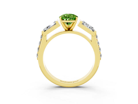 Yellow gold Pear Cut Peridot Engagement Ring with Baguette Side Stones and Channel Set Band_3