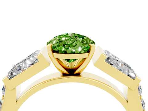 Yellow gold Pear Cut Peridot Engagement Ring with Baguette Side Stones and Channel Set Band_4
