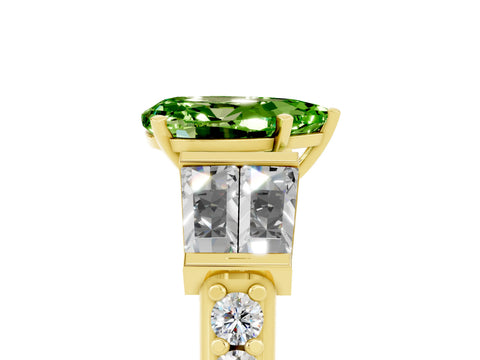 Yellow gold Pear Cut Peridot Engagement Ring with Baguette Side Stones and Channel Set Band_5