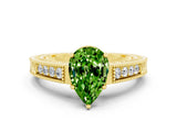 Yellow gold Pear Cut Peridot Engagement Ring with Milgrain Channel Set Band and Prong Setting