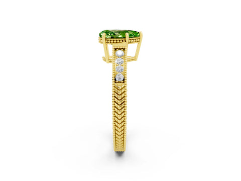 Yellow gold Pear Cut Peridot Engagement Ring with Milgrain Channel Set Band and Prong Setting_2