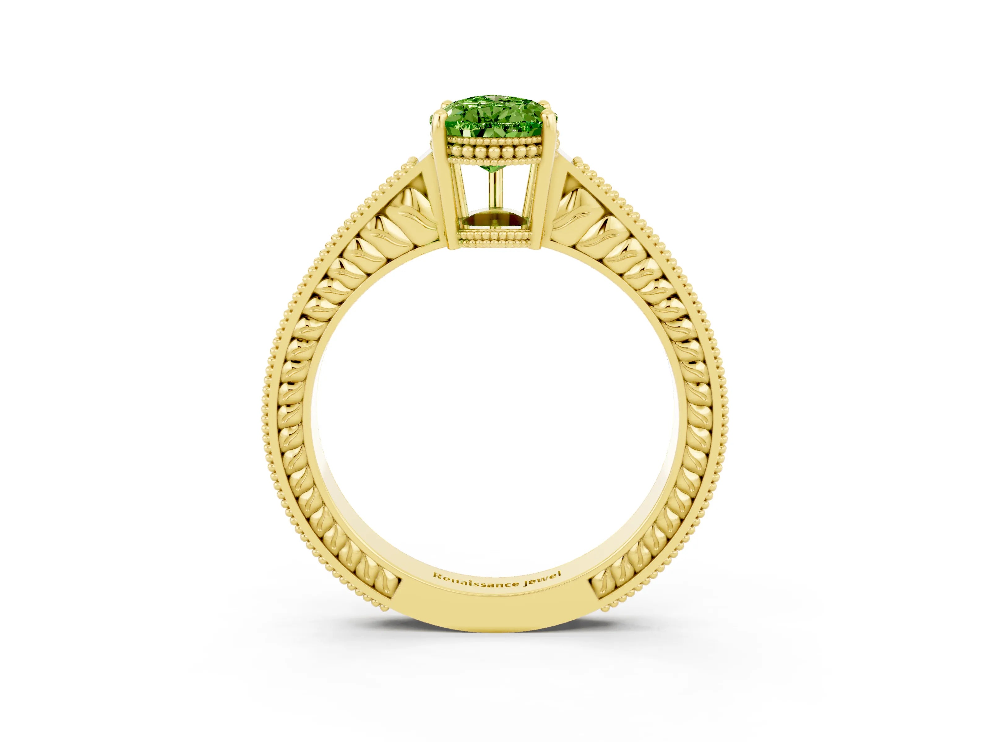 Yellow gold Pear Cut Peridot Engagement Ring with Milgrain Channel Set Band and Prong Setting_3