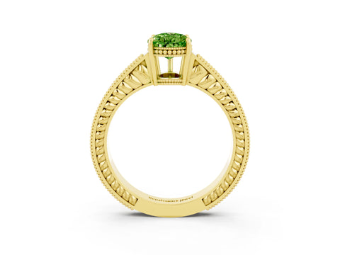 Yellow gold Pear Cut Peridot Engagement Ring with Milgrain Channel Set Band and Prong Setting_3