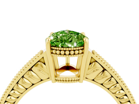 Yellow gold Pear Cut Peridot Engagement Ring with Milgrain Channel Set Band and Prong Setting_4