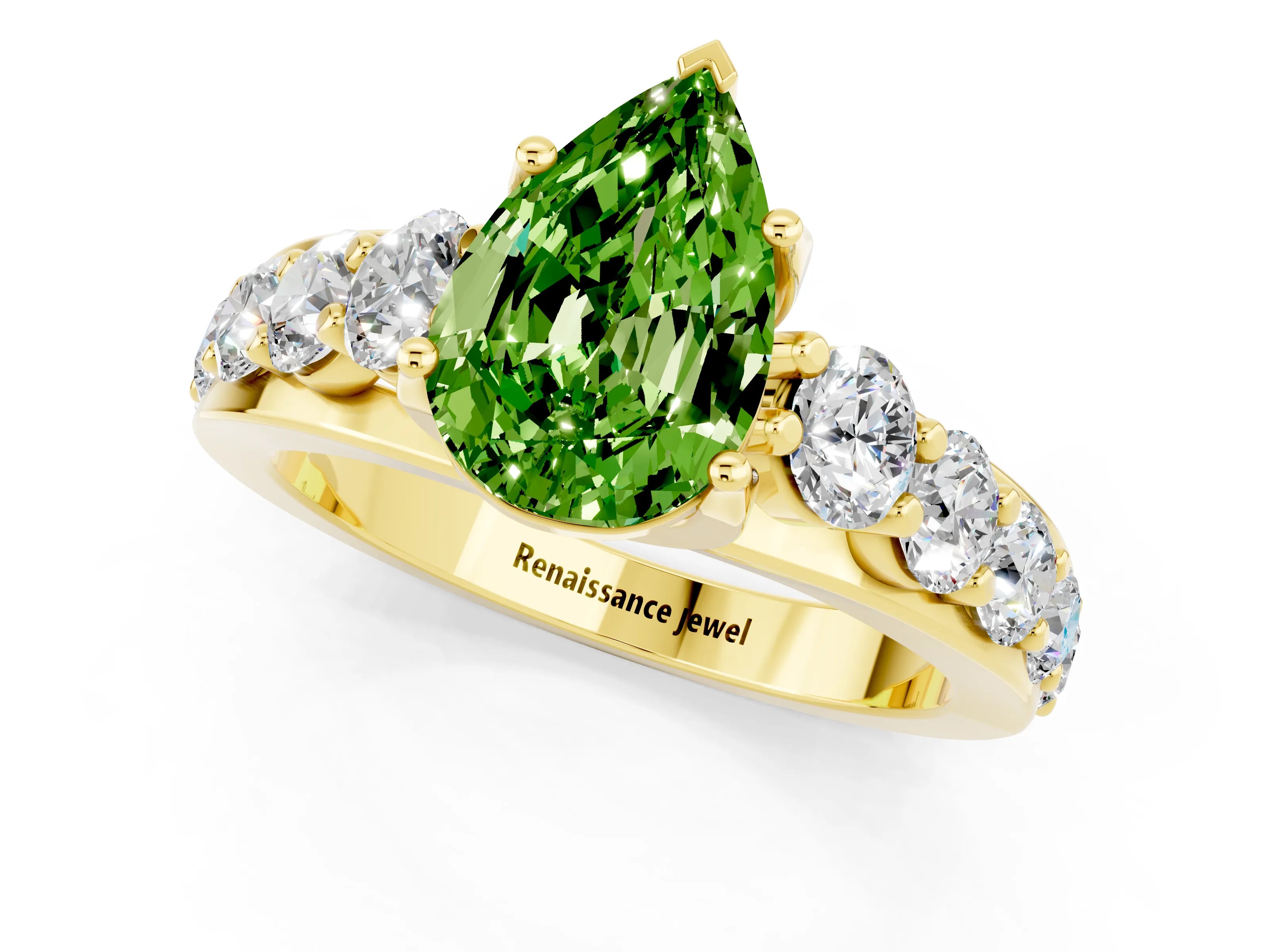 Yellow gold Pear Cut Peridot Engagement Ring with Pavé Band and Four-Prong Setting_1