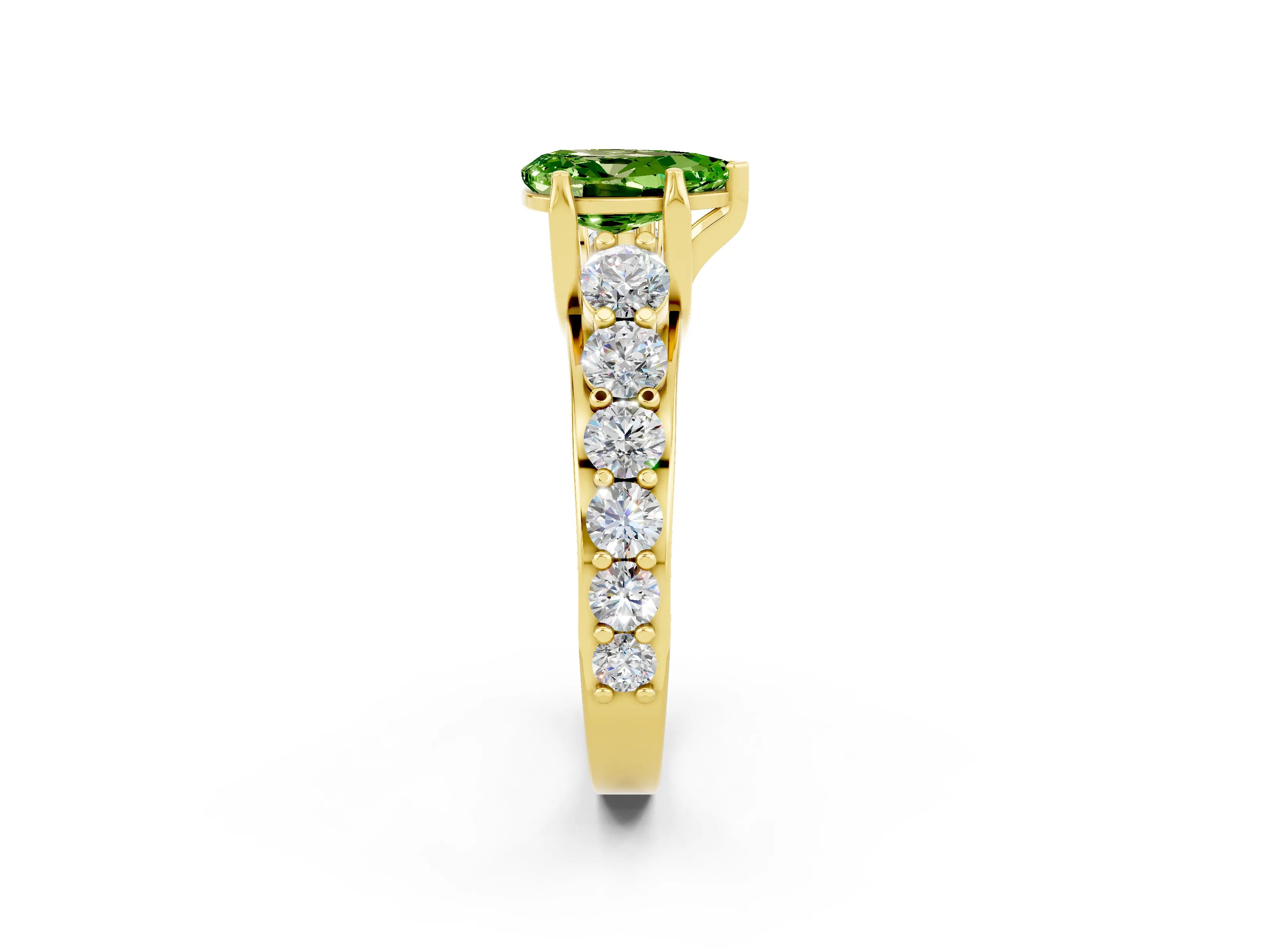 Yellow gold Pear Cut Peridot Engagement Ring with Pavé Band and Four-Prong Setting_2
