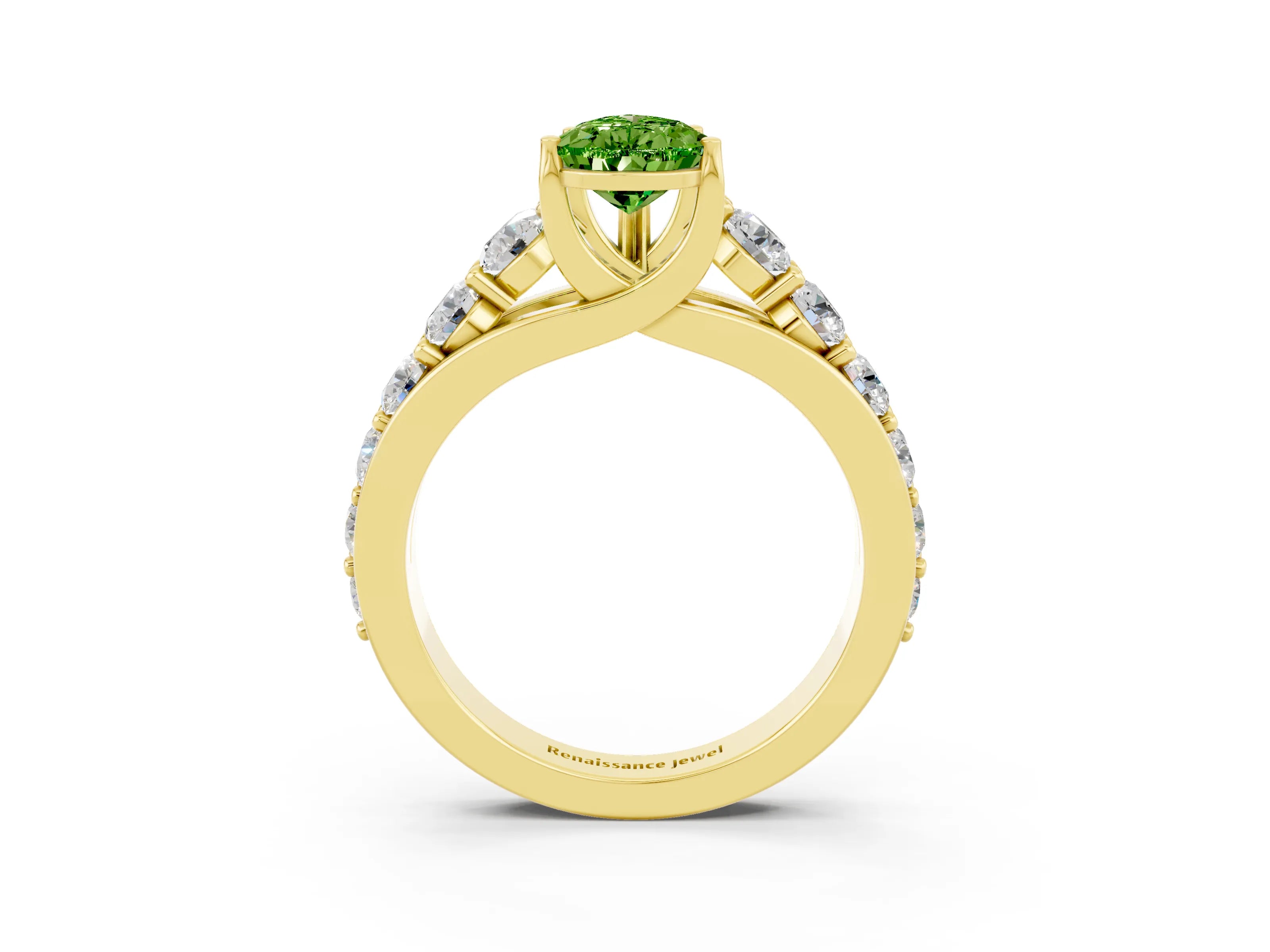 Yellow gold Pear Cut Peridot Engagement Ring with Pavé Band and Four-Prong Setting_3