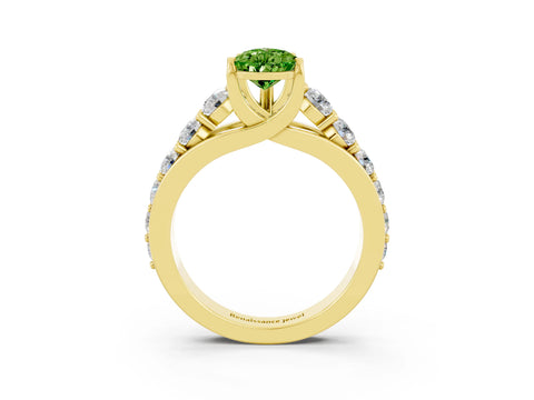 Yellow gold Pear Cut Peridot Engagement Ring with Pavé Band and Four-Prong Setting_3