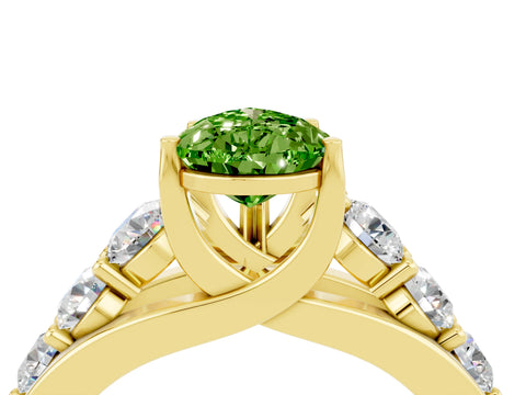 Yellow gold Pear Cut Peridot Engagement Ring with Pavé Band and Four-Prong Setting_4