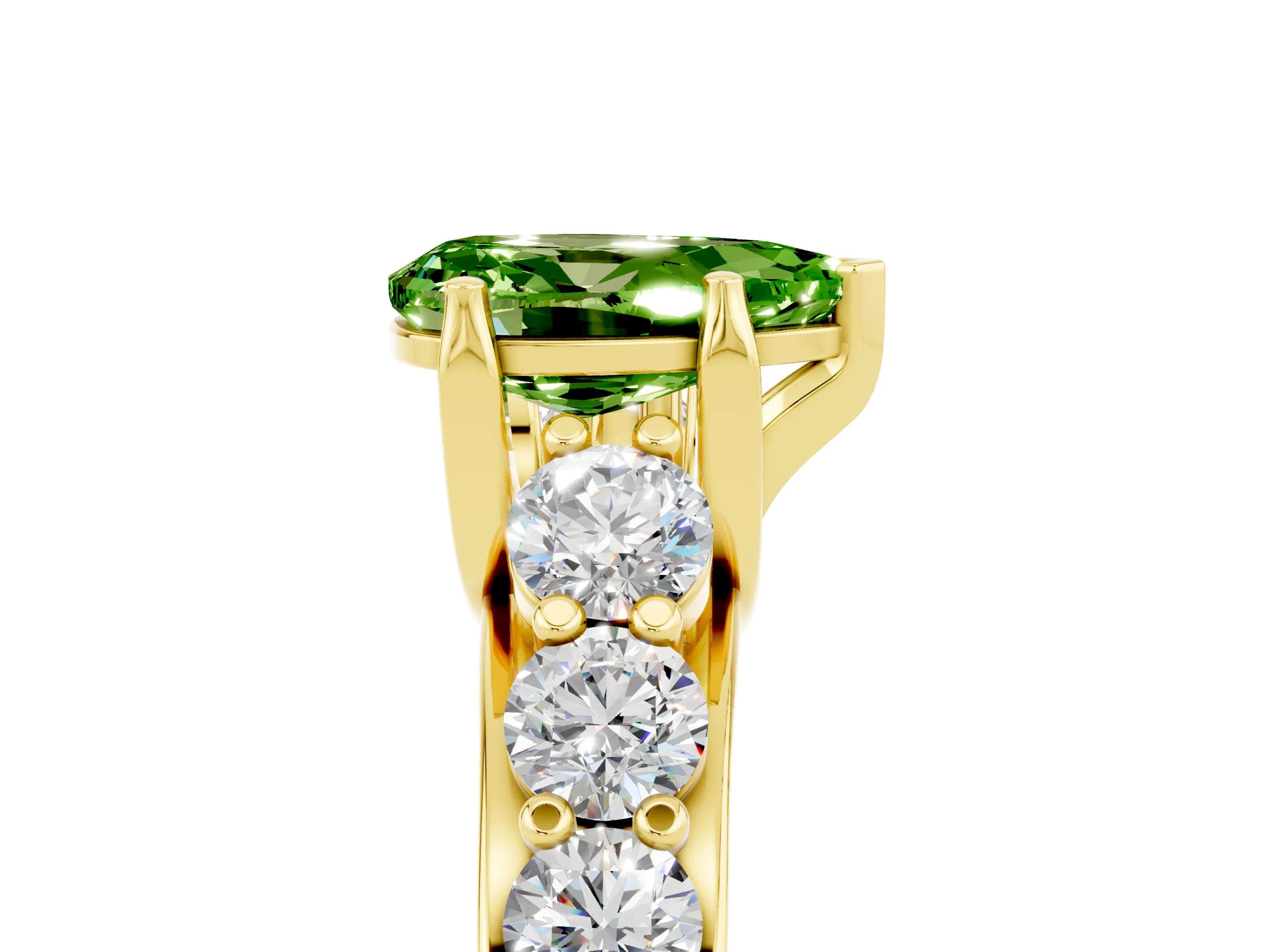 Yellow gold Pear Cut Peridot Engagement Ring with Pavé Band and Four-Prong Setting_5