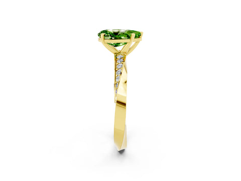 Yellow gold Pear Cut Peridot Engagement Ring with Side Stone Accents and Four-Prong Setting_29