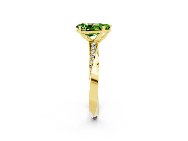 Yellow gold Pear Cut Peridot Engagement Ring with Side Stone Accents and Four-Prong Setting