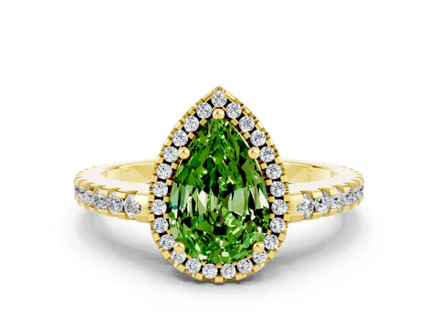 Yellow gold Pear Cut Peridot Halo Engagement Ring with Pavé Band and Prong Setting_12