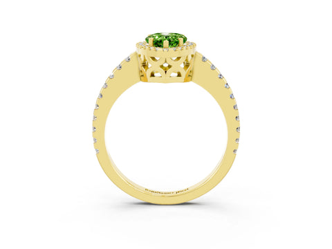 Yellow gold Pear Cut Peridot Halo Engagement Ring with Pavé Band and Prong Setting_15