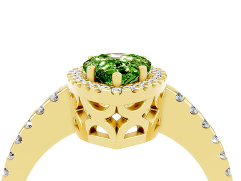 Yellow gold Pear Cut Peridot Halo Engagement Ring with Pavé Band and Prong Setting_16