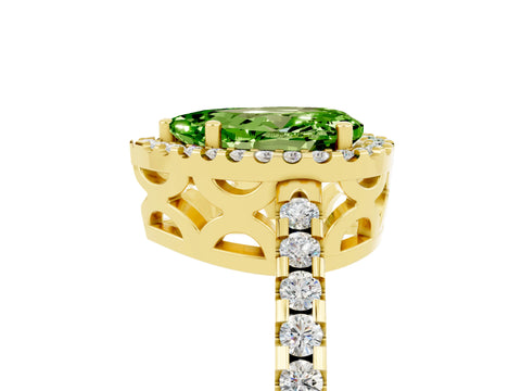 Yellow gold Pear Cut Peridot Halo Engagement Ring with Pavé Band and Prong Setting_17