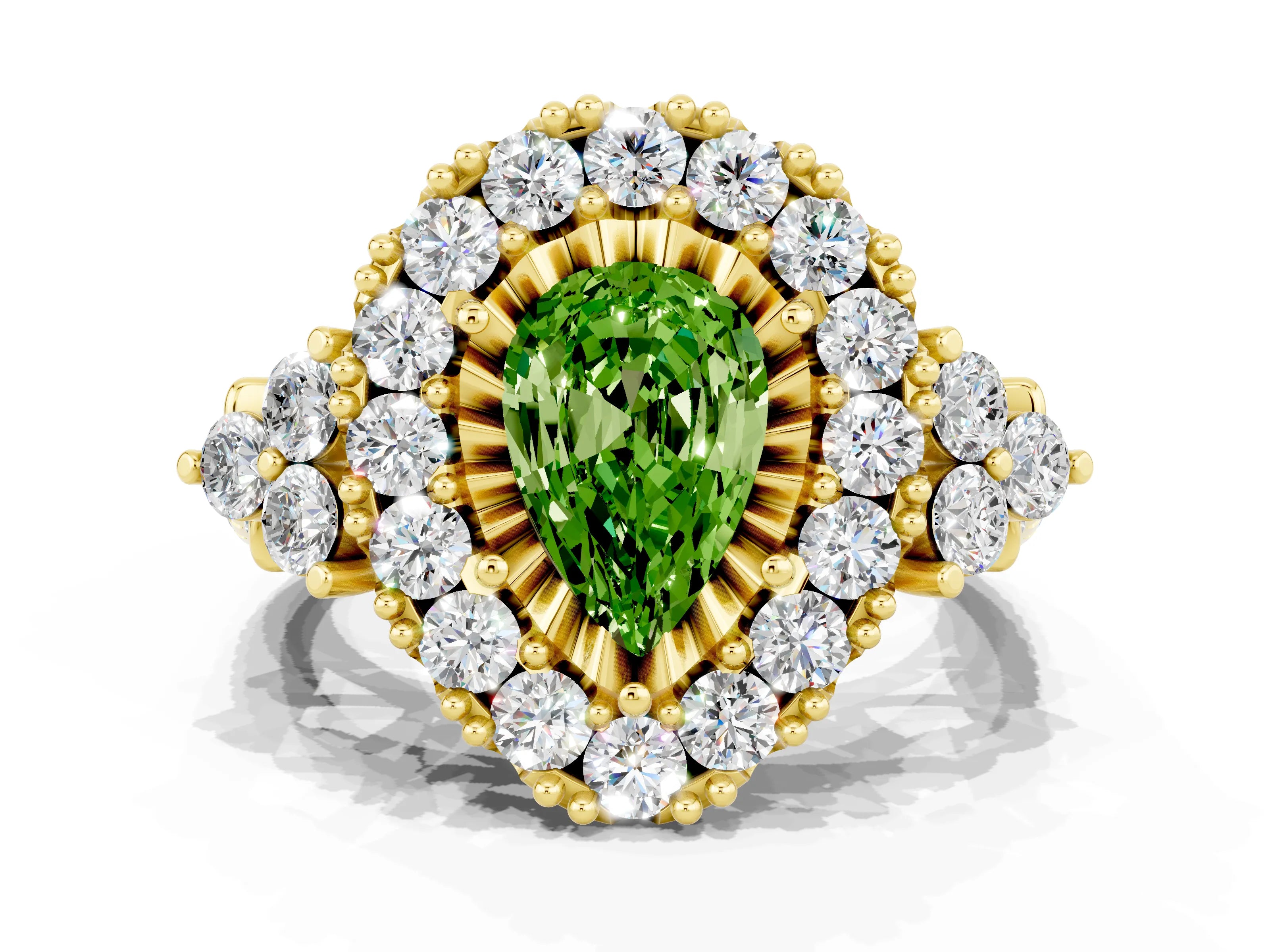 Yellow gold Pear Cut Peridot Halo Ring with Pavé Band and Four-Prong Setting_12