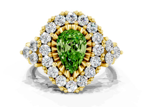 Yellow gold Pear Cut Peridot Halo Ring with Pavé Band and Four-Prong Setting_12